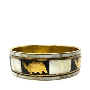 Vintage Brass and Mother of Pearl Inlay Bangle